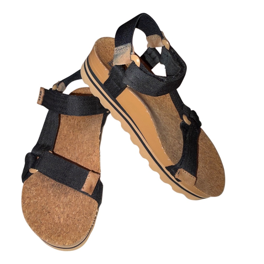 REEF Cushion Rem Hi Black Platform Sandals Womens Size 5 Cork Strappy Comfort